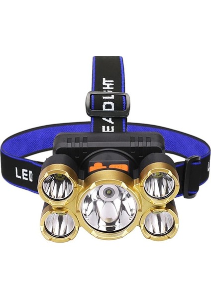 150W Ultra Güçlü LED Şarjlı 5 LED 5x Cree LED Kafa Feneri Avcı Feneri Balıkçı Kamp Feneri