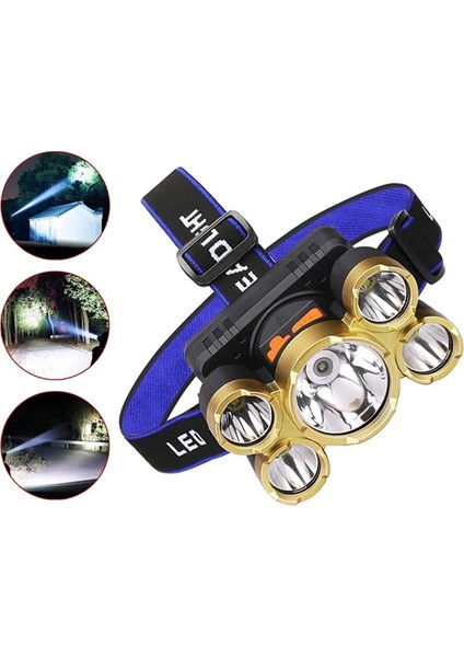 150W Ultra Güçlü LED Şarjlı 5 LED 5x Cree LED Kafa Feneri Avcı Feneri Balıkçı Kamp Feneri modelleri