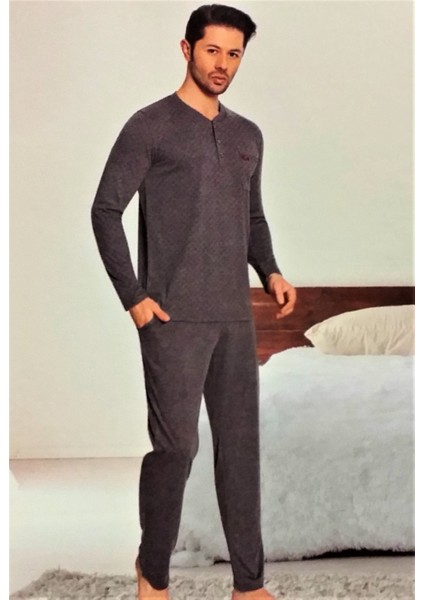 Uzun Kol Pamuklu Erkek Pijama Takımı Mevsimlik