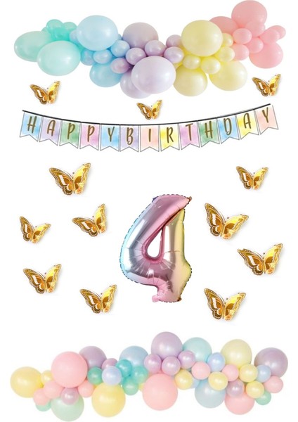 Kelebek Desenli Makaron Balon Doğum Günü Seti