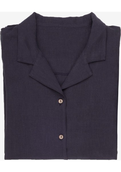 Lino Keten Gömlek Pijama Antrasit