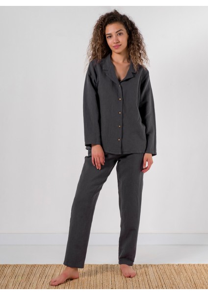 Lino Keten Gömlek Pijama Antrasit fiyatları