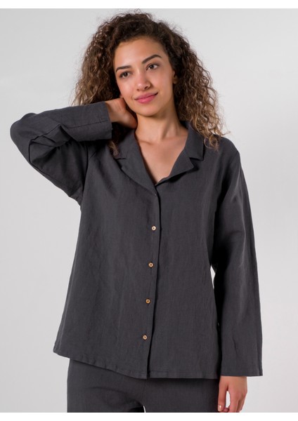Lino Keten Gömlek Pijama Antrasit modelleri