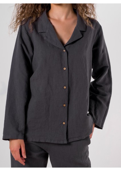 Lino Keten Gömlek Pijama Antrasit indirimleri