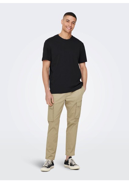 O Yaka Düz Siyah Erkek T-Shirt 22025208_ONSMAX Lıfe Reg Ss Stıtch