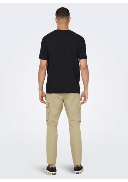 O Yaka Düz Siyah Erkek T-Shirt 22025208_ONSMAX Lıfe Reg Ss Stıtch