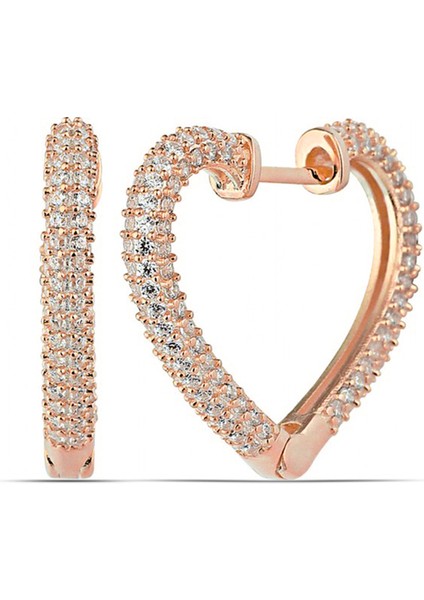 Gümüş Rose Kalp Kadın Küpe