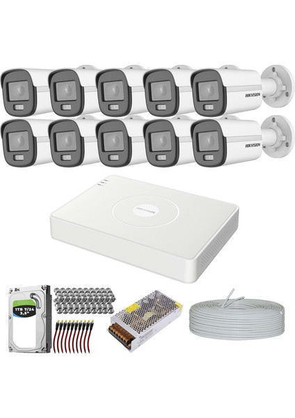 Hıkvısıon Colorvu Gece-Karanlıkta 7/24 Renkli 10 Kameralı Set 1tb 7/24 HDD