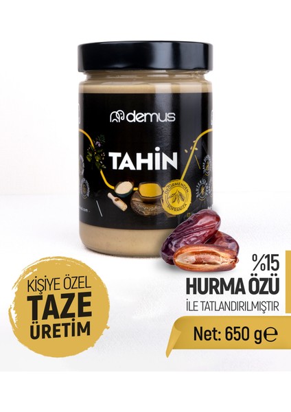 Kişiye Özel Doğal Üretim - Demus Tatlandırılmış (Hurma Özü ile %15) Tahin 650 gr