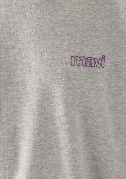 Erkek Mavi Logo Baskılı Bisiklet Yaka Gri Sweatshirt 0610704-80196