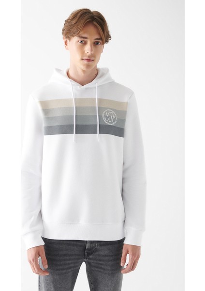 Erkek Kapüşonlu Beyaz Sweatshirt 0610307-620