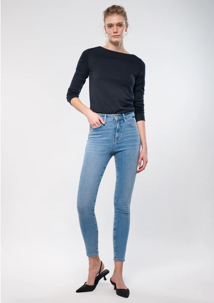 Kadın Serenay Puslu Mavi Gold Shape Jean Pantolon 100980-80533