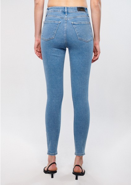 Kadın Serenay Puslu Mavi Gold Shape Jean Pantolon 100980-80533