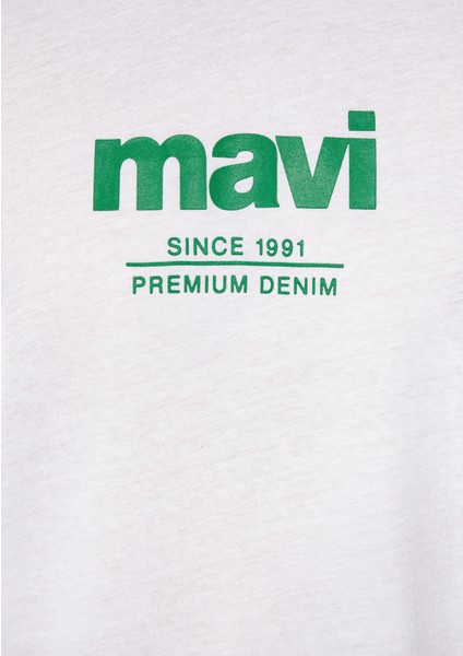 Erkek Mavi Logo Baskılı Beyaz Tişört 066849-620