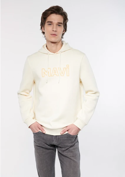 Erkek Mavi Logo Baskılı Kapüşonlu Bej Sweatshirt 0610941-70055