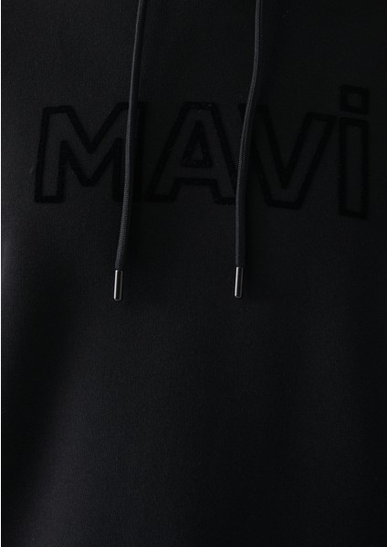 Erkek Mavi Logo Baskılı Kapüşonlu Siyah Sweatshirt 0610941-900