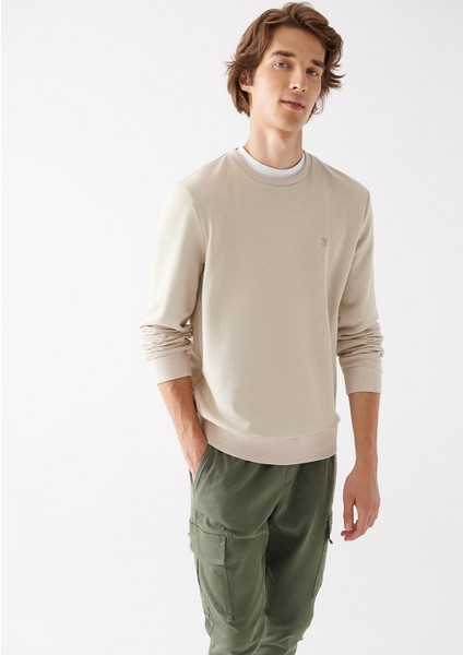 Bisiklet Yaka Bej Basic Sweatshirt 065751-35111