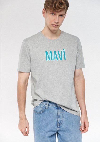 Erkek Mavi Logo Baskılı Gri Tişört 066842-80196 fiyatları