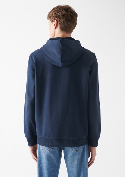 Erkek Mavi Logo Baskılı Kapüşonlu Lacivert Sweatshirt 065606-28417 modelleri