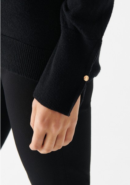 Kadın V Yaka Siyah Kazak 171346-900 indirimleri