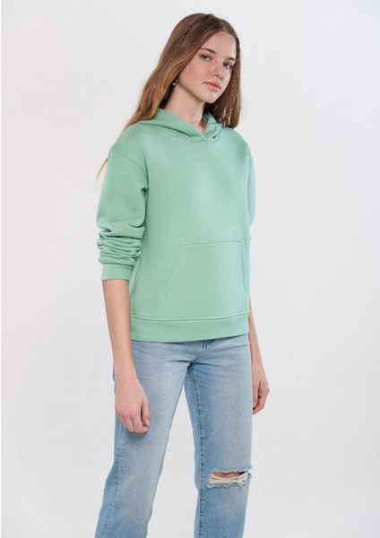 Kadın Kapüşonlu Yeşil Basic Sweatshirt 167299-71791