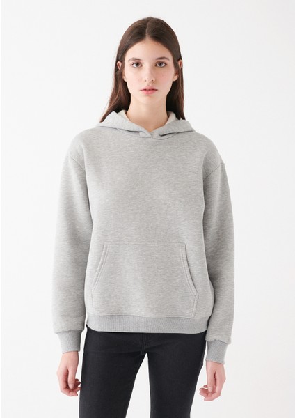 Kapüşonlu Gri Basic Sweatshirt 167299-82816