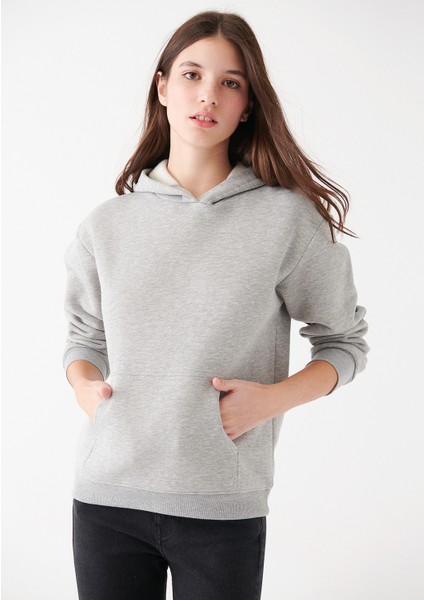 Kapüşonlu Gri Basic Sweatshirt 167299-82816