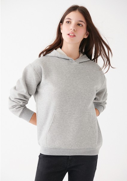 Kapüşonlu Gri Basic Sweatshirt 167299-82816