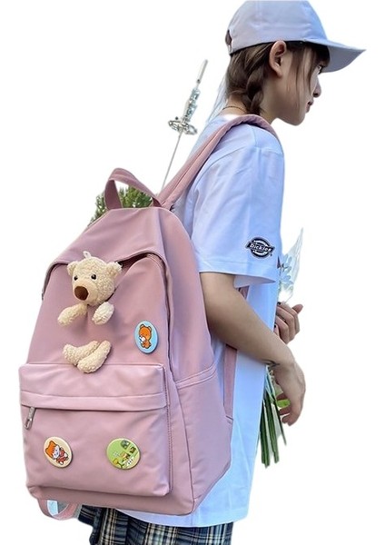Kontrast Renkli Okul Sırt Çantası-Pembe (Yurt Dışından)