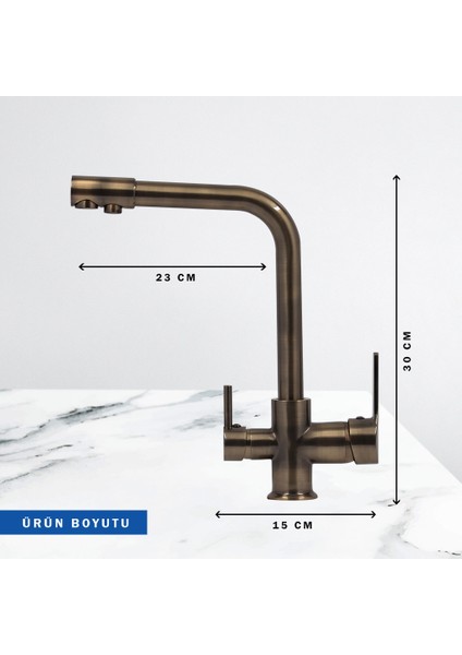 3 Yollu L Su Arıtma Musluğu (Eskitme Renk) Aç-Kapa