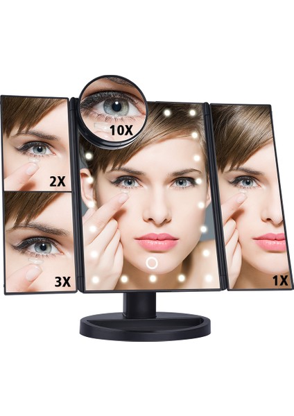LED Dokunmatik Ekran Makyaj Aynası - Siyah (Yurt Dışından)
