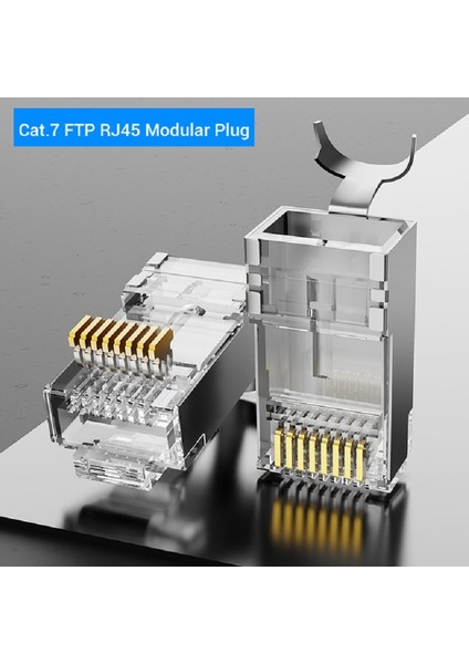 5 Adet - Cat5 Cat6 Cat7 Metal Konnektör RJ45 Internet Kablo Soketi Konnektörü Ucu Jak Jack Cat7 Jack + Kablo Ayraç (5li Paket)