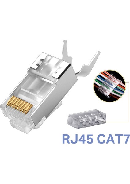 5 Adet - Cat5 Cat6 Cat7 Metal Konnektör RJ45 Internet Kablo Soketi Konnektörü Ucu Jak Jack Cat7 Jack + Kablo Ayraç (5li Paket)