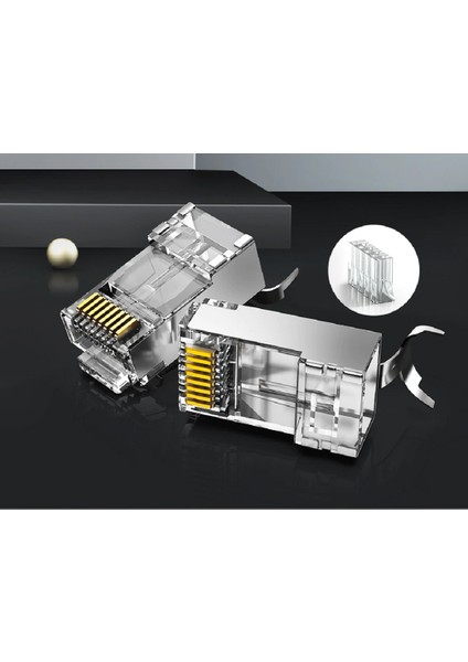 5 Adet - Cat5 Cat6 Cat7 Metal Konnektör RJ45 Internet Kablo Soketi Konnektörü Ucu Jak Jack Cat7 Jack + Kablo Ayraç (5li Paket)