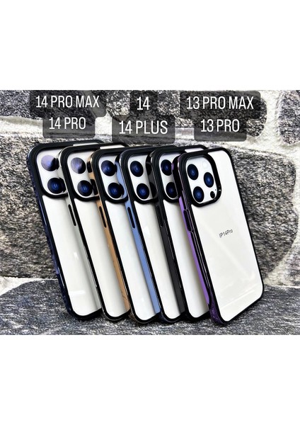 Apple iPhone 14 Pro Uyumlu Kamera Korumalı Yarı Şeffaf Kılıf Yan Kenar Renkli fırsatları