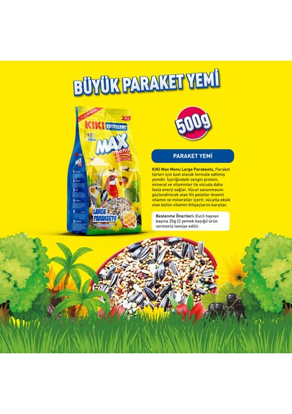 Kıkı Excellent Kuş Max Menu Large Parakeets Büyük Pareket Yemi 500 Gr. KB306