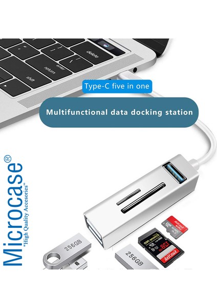 Type-C To USB 3.0 Çoğaltıcı Hub Kart Okuyuculu 5in1 USB Otg Sd/tf - AL3572