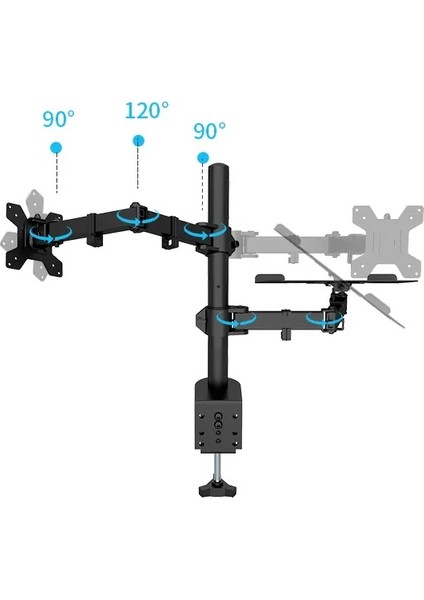 EF74 Steel Design 2-8 kg Çift Kol Asansörlü 13"-30" Monitör&10-17" Laptop Standı