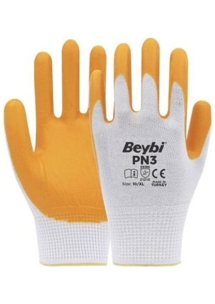 Pn5 Polyester Örme Nitril Eldiven Sarı-Beyaz No:10