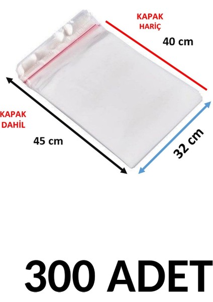 300 Adet Şeffaf Yapışkanlı Delikli Poşet - Opp Kendinden Yapışkanlı Parlak Poşet Delikli 32X45 cm