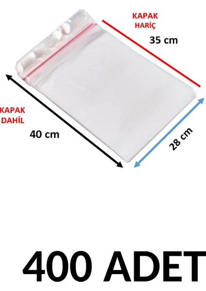 400 Adet Şeffaf Yapışkanlı Delikli Poşet - Opp Kendinden Yapışkanlı Parlak Poşet Delikli 28X40 cm
