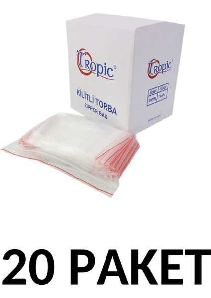 Tropic 20 Paket Kilitli Torba Kilitli Poşet 5x5 cm (2000 Li)