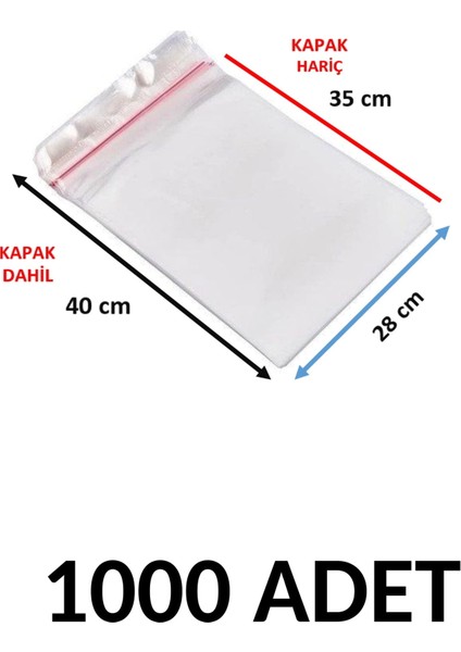 1000 Adet Şeffaf Yapışkanlı Delikli Poşet - Opp Kendinden Yapışkanlı Parlak Poşet Delikli 28X40 cm