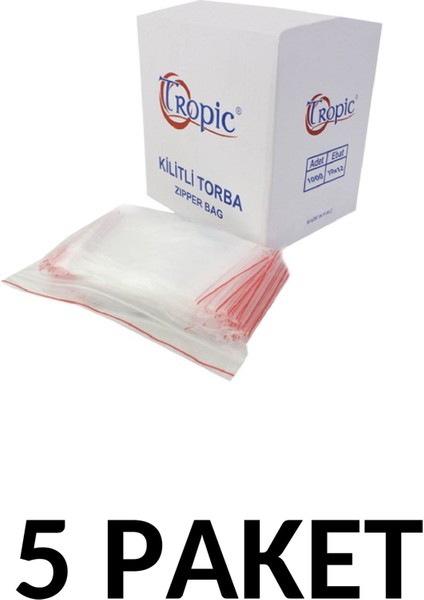Tropic 5 Paket Kilitli Torba Şeffaf Poşet 10X12 Adet Kına Çerez Kuruyemiş Naylonu (1000LI)