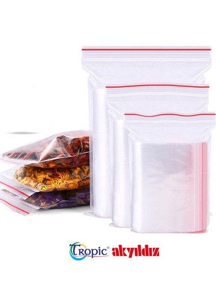 Tropic 5 Paket Kilitli Torba Şeffaf Poşet 10X12 Adet Kına Çerez Kuruyemiş Naylonu (1000LI)
