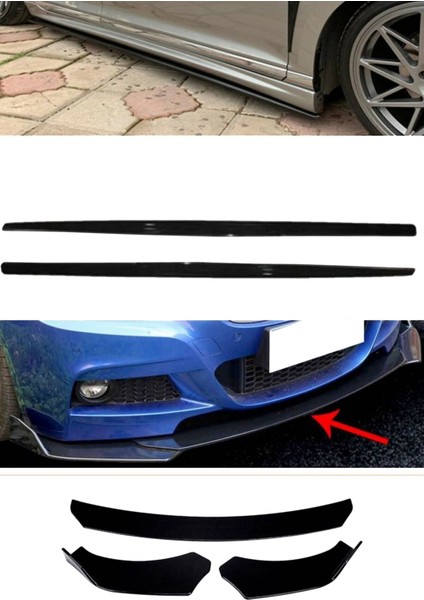 Ford Ka 1996-2008 Düz Yan Marşpiyel Eki ve 3 Parça Brabus Ön Ek Piano Black Set
