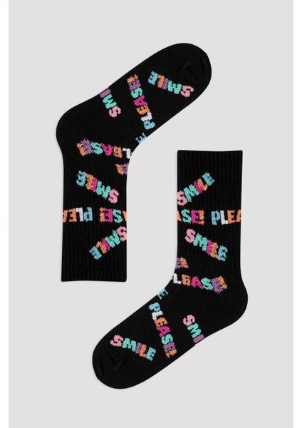 Çok Renkli Kız Çocuk Smile Please Baskılı 3lü Soket Çorap fiyatları