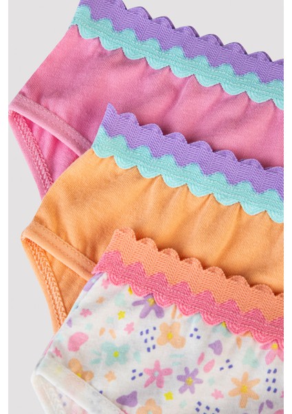 Kız Çocuk Renkli Çiçek Desenli 3Lü Slip Külot