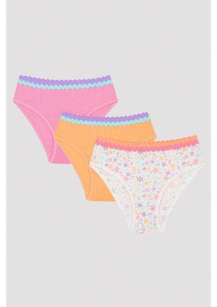 Kız Çocuk Renkli Çiçek Desenli 3Lü Slip Külot