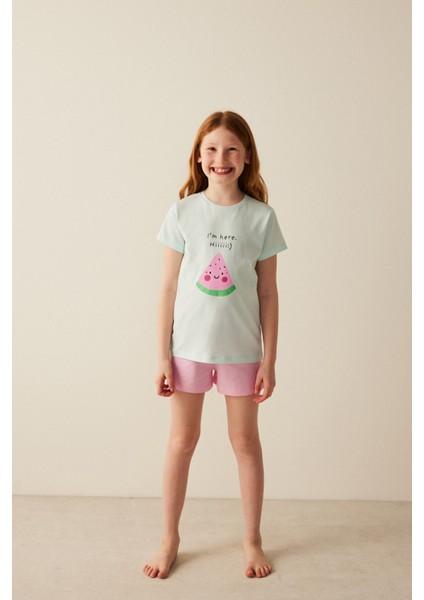 Kız Çocuk Karpuz Baskılı Pijama Takımı